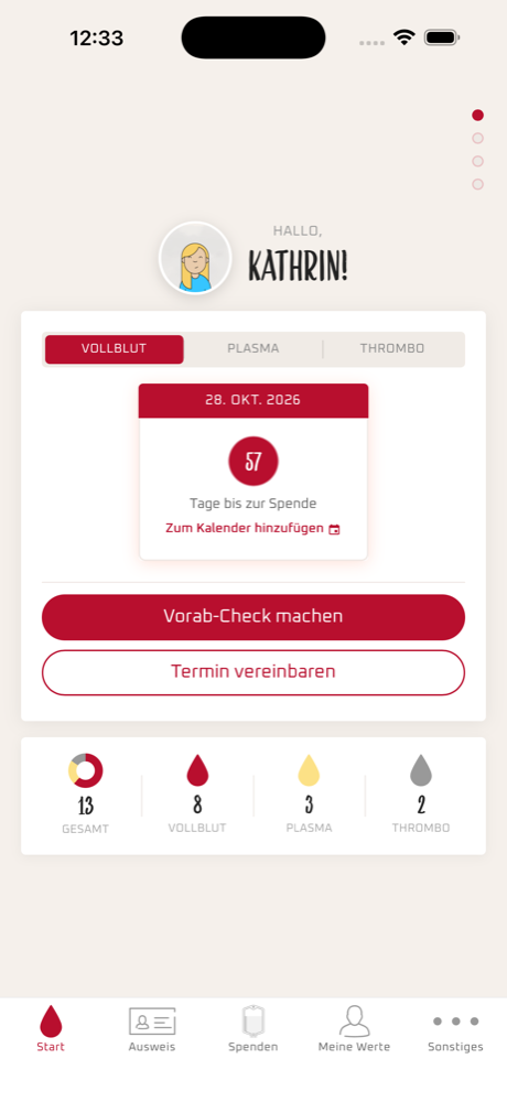Screenshot der NEXUS Spende App