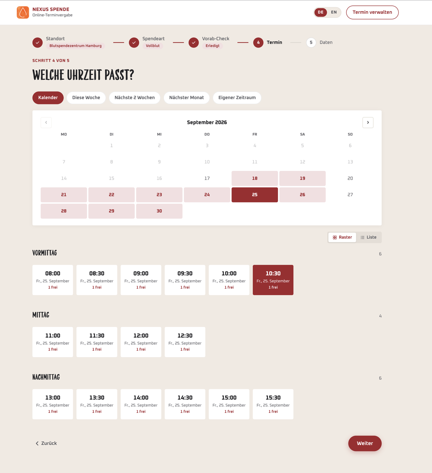 Screenshot der Online-Terminvergabe